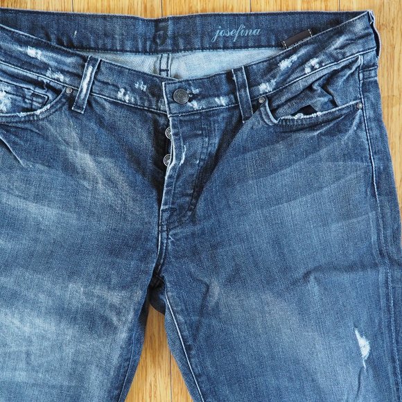 7 For All Mankind Josephina Size 30 Distressed Medium Wash Jeans Button Fly - Picture 2 of 6